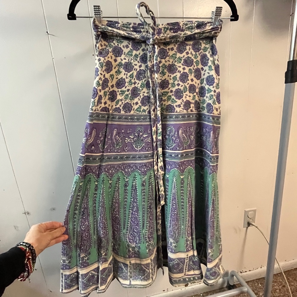 Vintage 70's Indian Wrap Skirt Printed Cotton Size XS